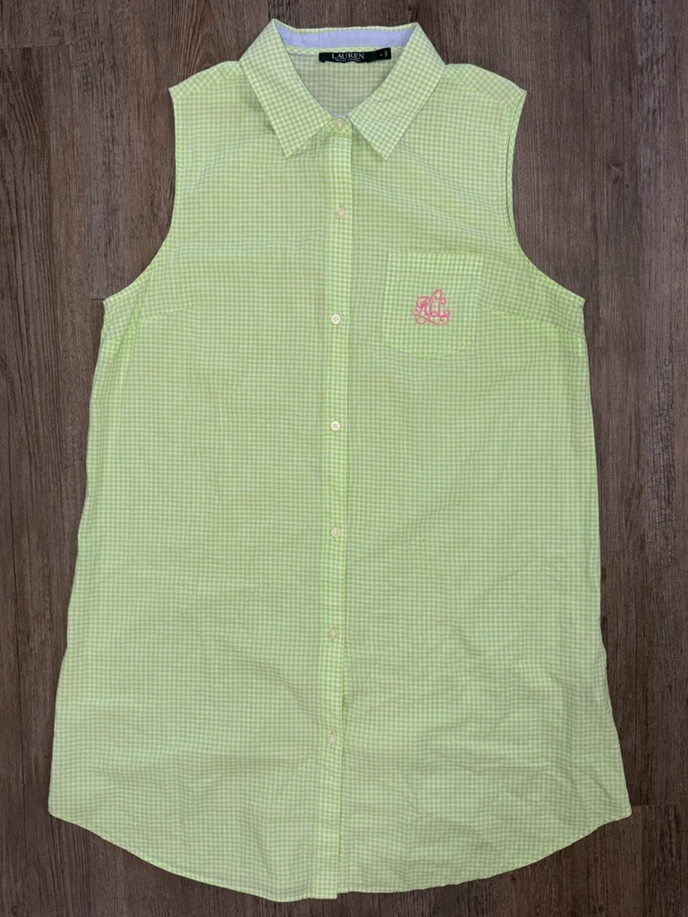 Ralph Lauren Green Gingham monogrammed shirt dress